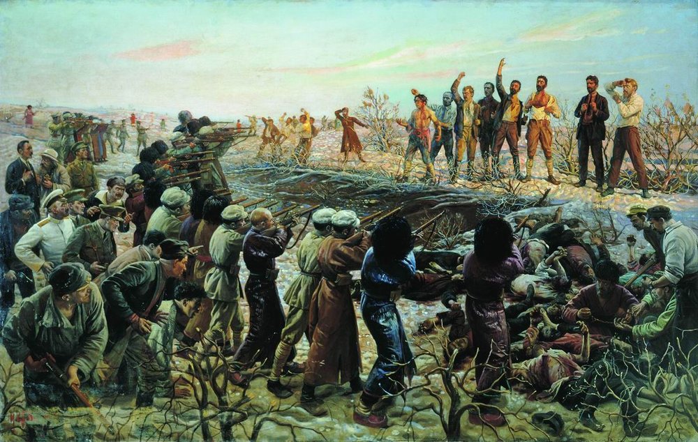 Retrato Vinte e seis comissários de Baku- https://en.m.wikipedia.org/wiki/File:The_Execution_of_the_Twenty_Six_Baku_Commissars.jpg
