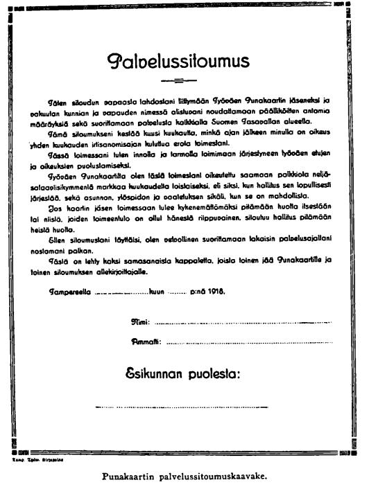 [Punakaartin palvelussitoumuskaavake]